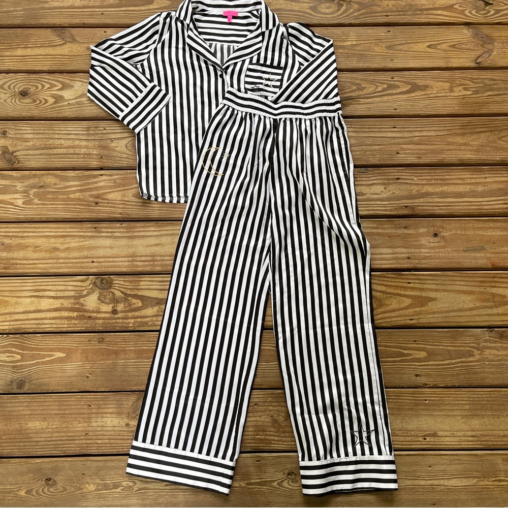 Betsey Johnson  Pajama Set Black White Striped Celestial Size Small